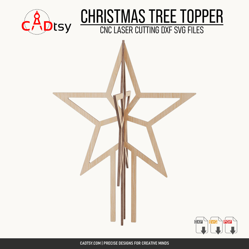 Front view of the interlocking wooden Christmas tree topper star