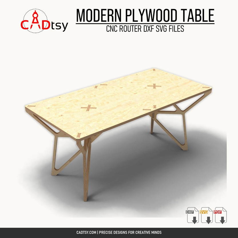 Overhead view showing the modern plywood tabletop and geometric base