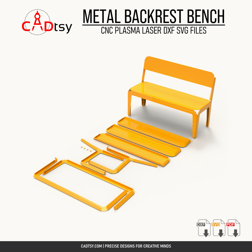 Exploded parts and assembly view of the metal backrest bench