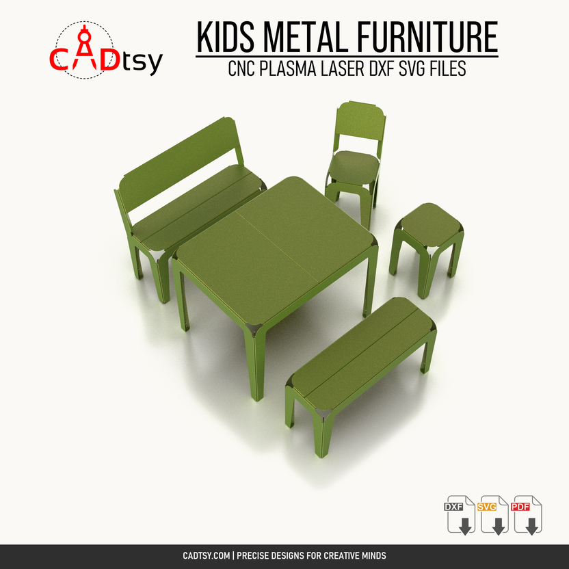 Overhead view of the five-piece kids outdoor metal furniture set