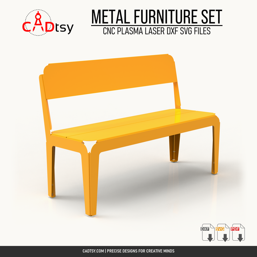 Backrest sheet metal bench included in the four-piece outdoor furniture DXF bundle