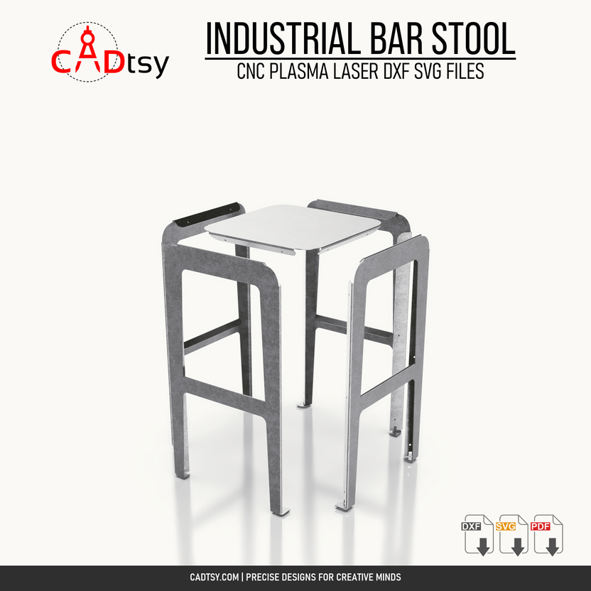 Exploded view of the five CNC-cut sheet metal bar stool parts