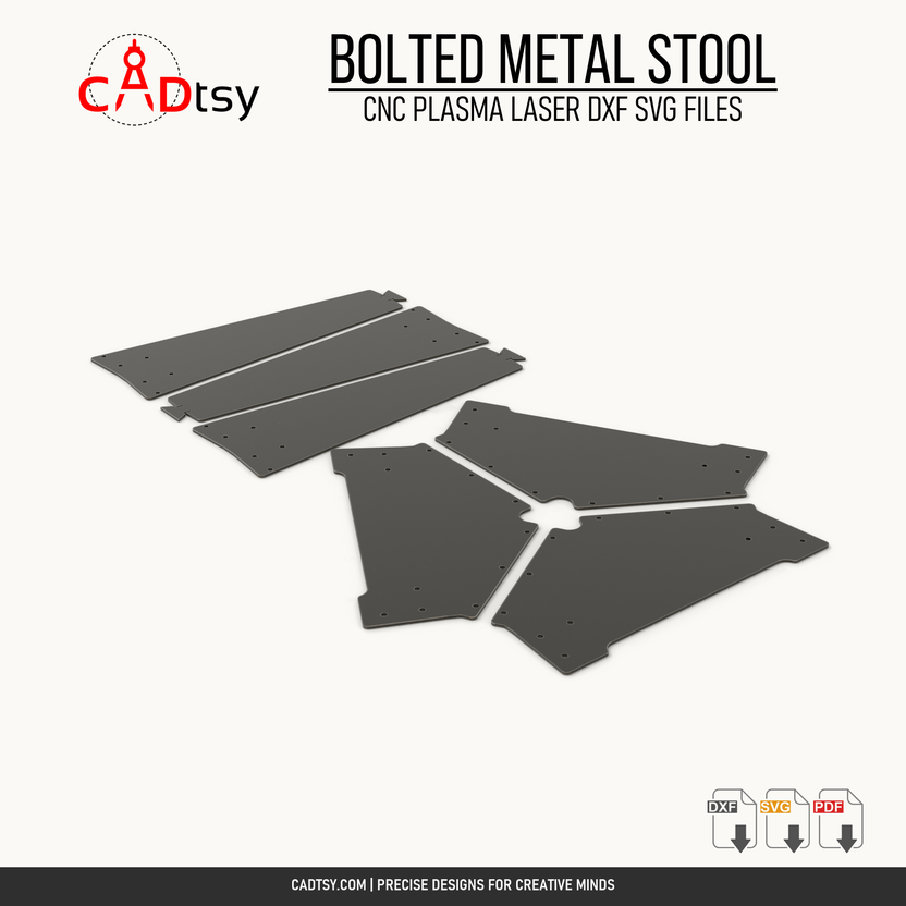 Six flat sheet metal parts for the bolted stool CNC project