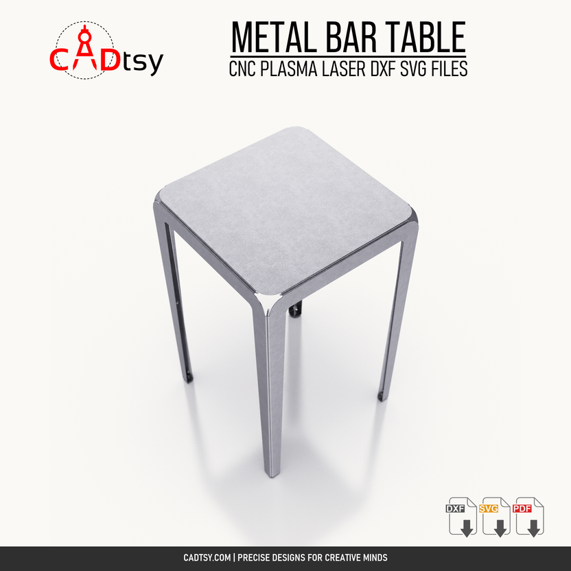 Overhead perspective showing the square top of the metal bar table