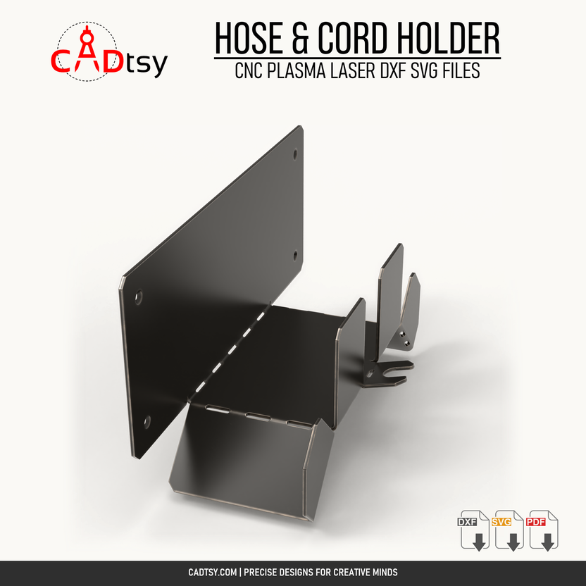Side view of the formed sheet metal hose and cord holder