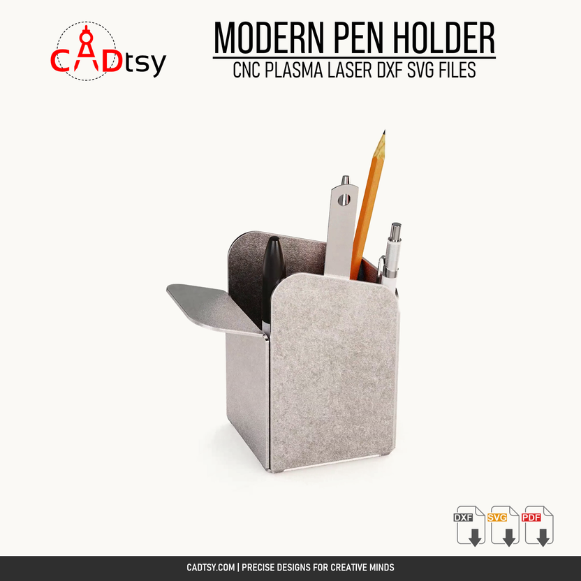 Opposite-side angle showing the rear compartment of the modern metal pen holder