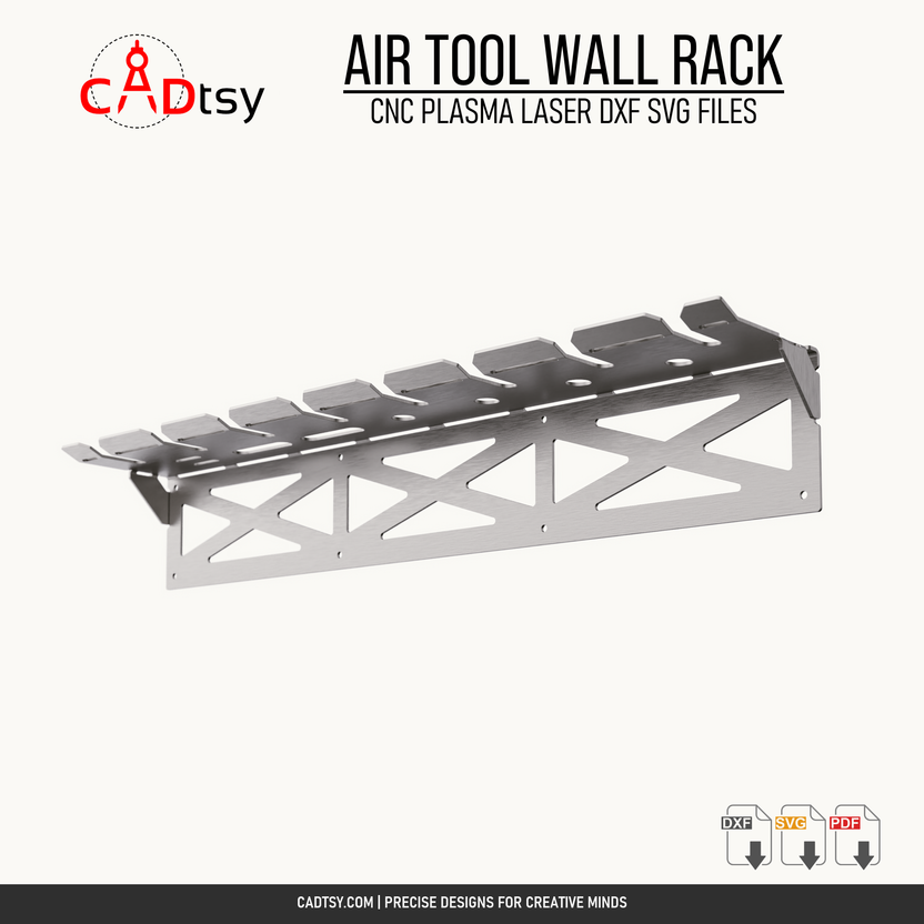 Empty formed metal air tool wall rack showing tool slots and wall brackets