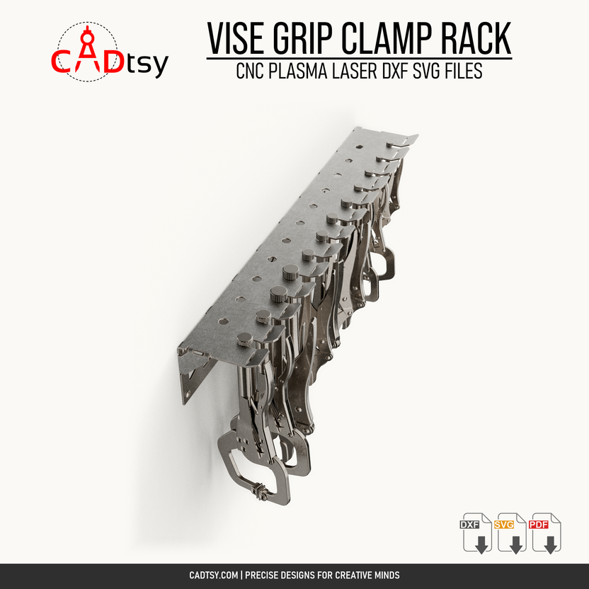 Front perspective of the wall-mounted vise grip clamp organizer