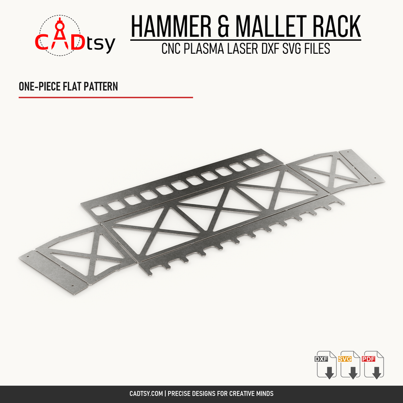 One-piece CNC cutting pattern for the hammer and mallet rack