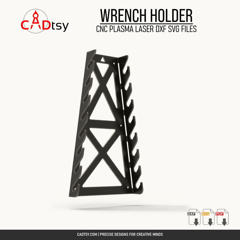 Empty formed metal wrench holder showing the side wrench slots