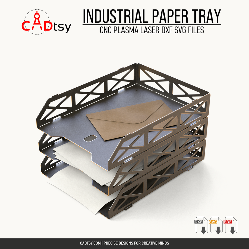 Upper view showing document access in the stacked industrial metal paper trays