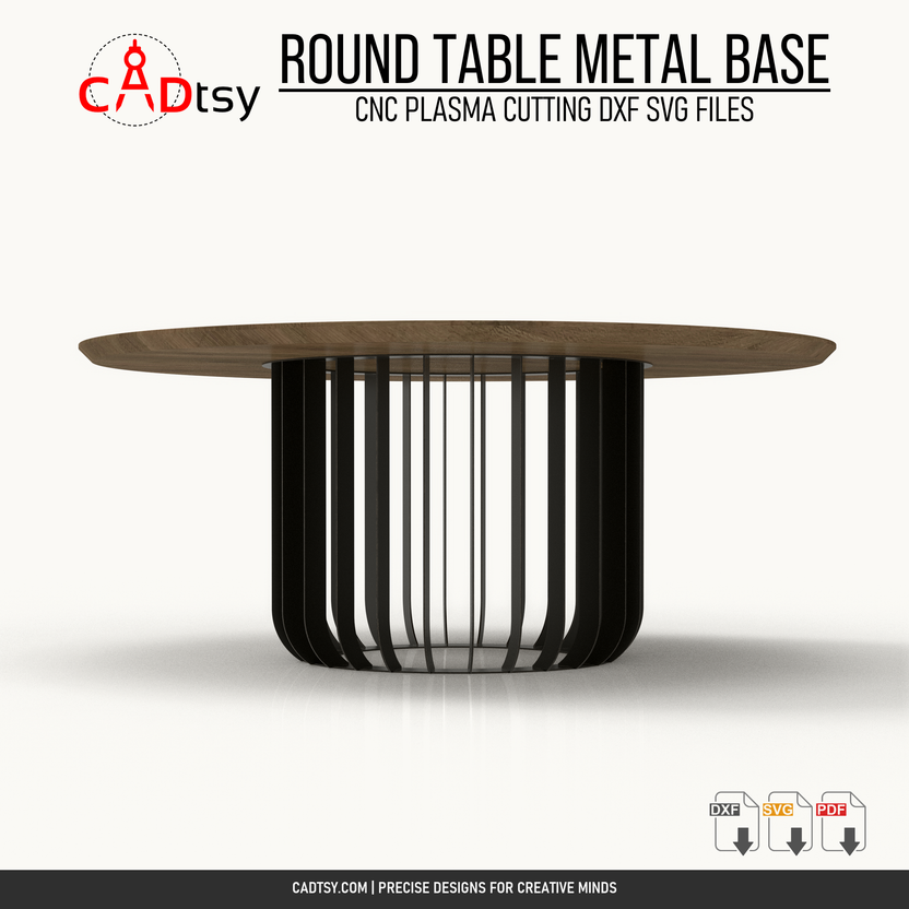 Front view of the round radial metal table base with a tabletop