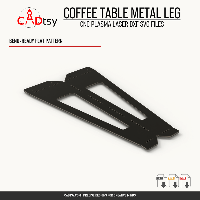 Flat coffee table leg pattern with segmented cuts along three bend lines