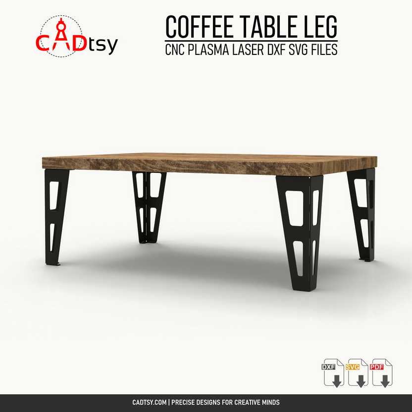 Front profile of a coffee table with double-cutout metal legs
