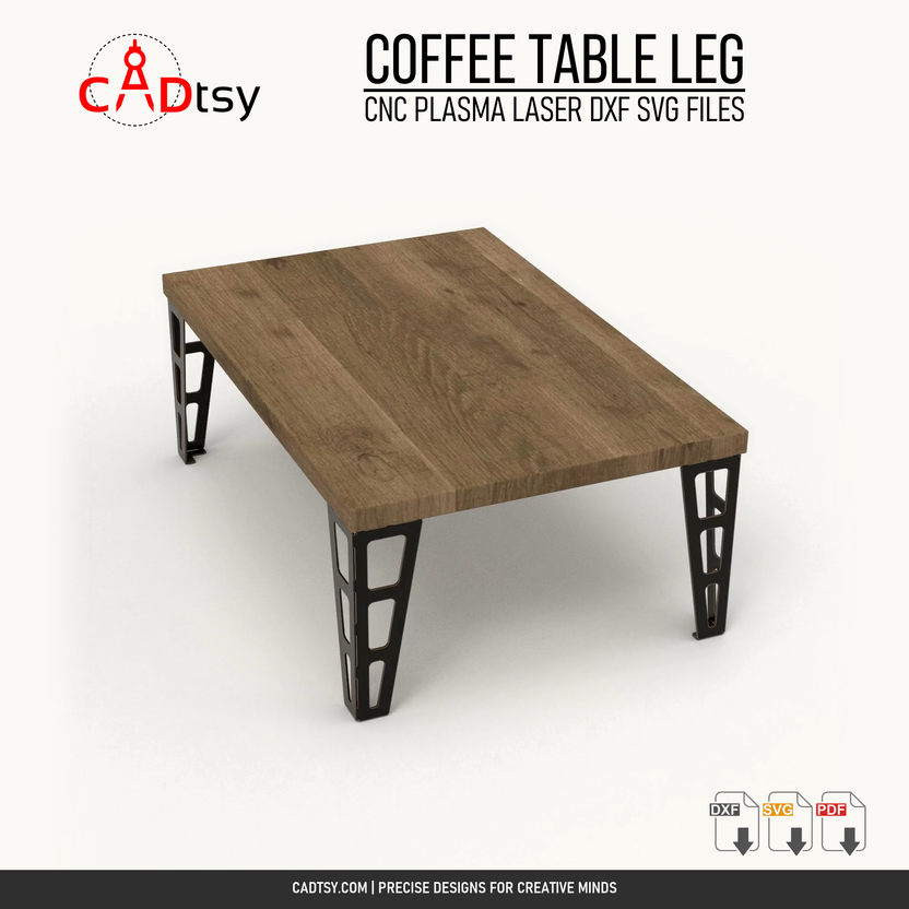 Elevated perspective of the coffee table and three-slot sheet metal legs