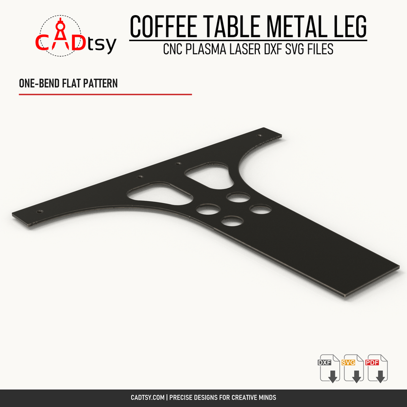Flat coffee table leg pattern designed for one 90-degree bend