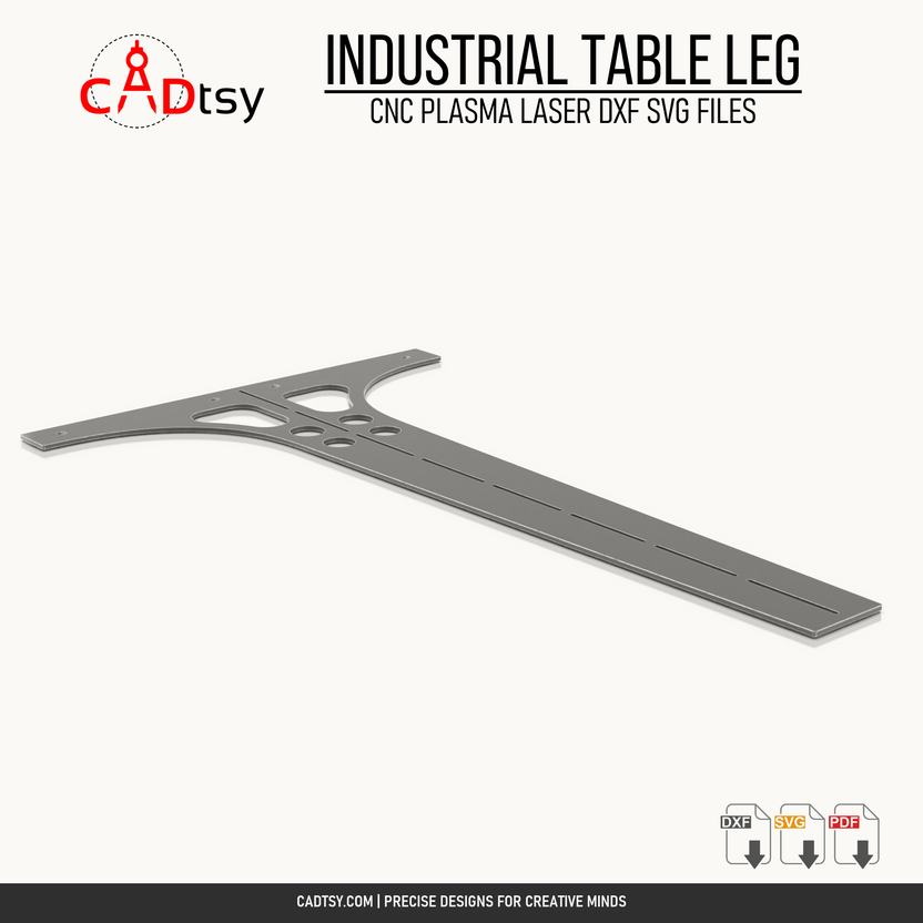 Standalone CNC-cut industrial table leg flat pattern with bend-assist slots
