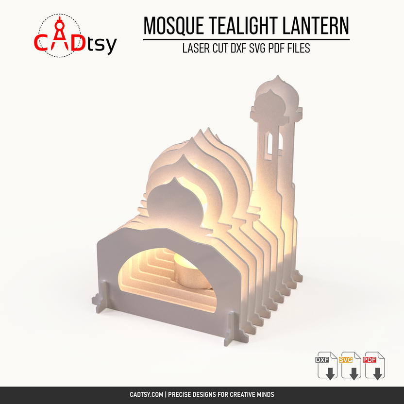 Mosque tealight lantern shown from the opposite side with layered arch panels