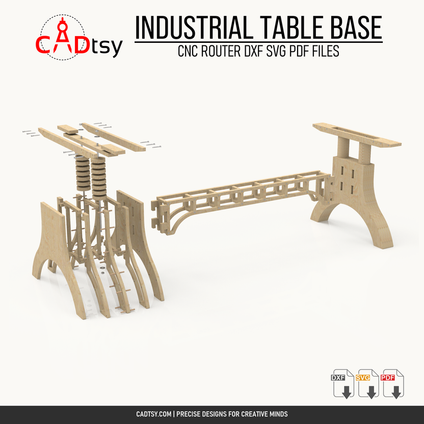 Exploded assembly view of the vintage industrial plywood table base
