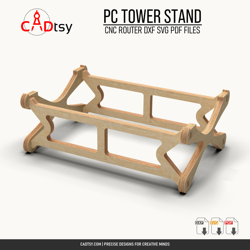 Plywood PC tower stand shown from the opposite side