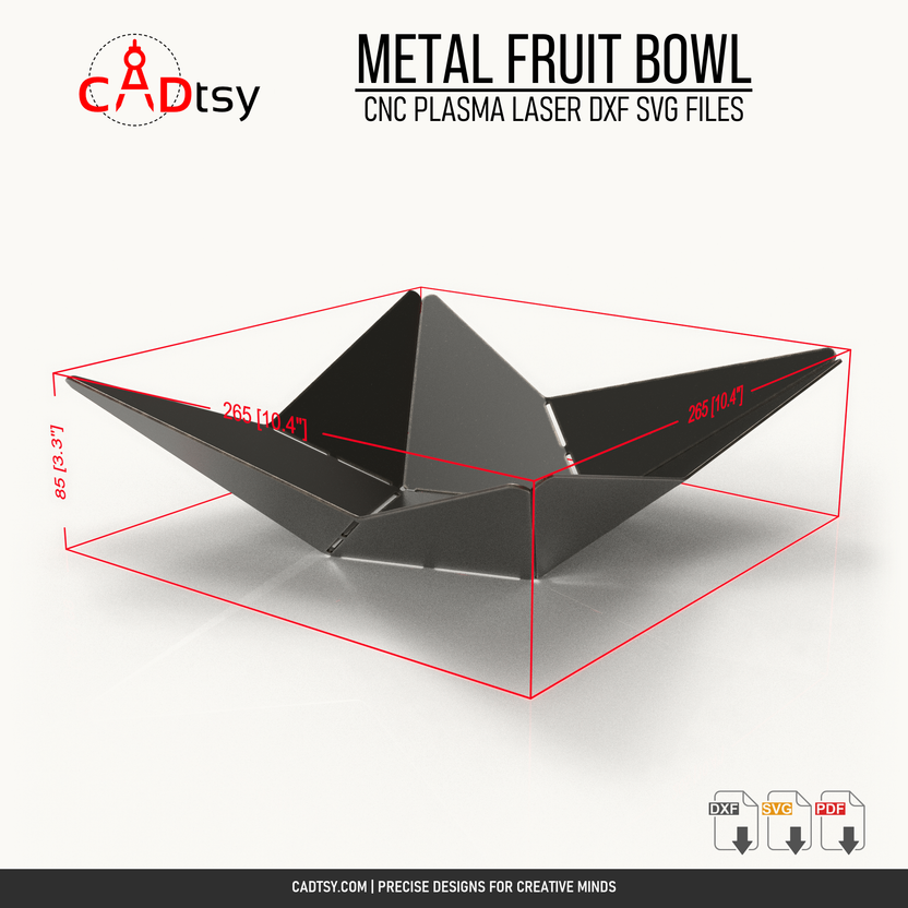 Metal fruit bowl dimensions approximately 265 by 265 by 84 millimeters