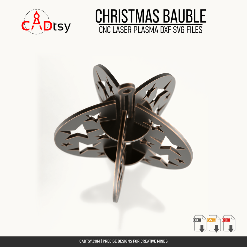 Overhead view showing the slot-fit construction of the Christmas bauble