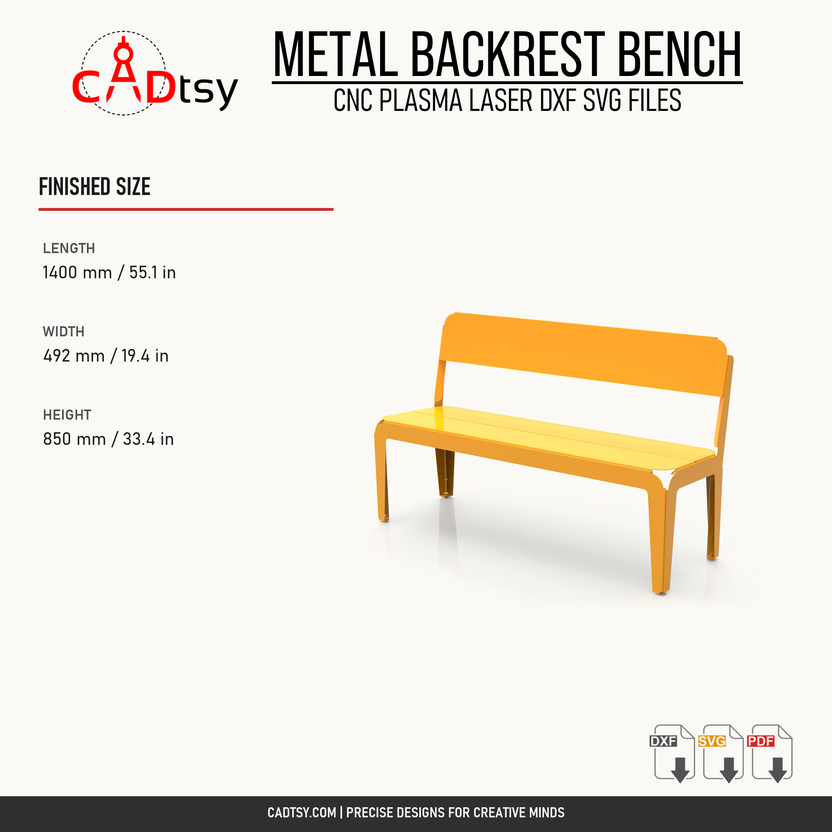Finished dimensions for the 1400 millimeter metal backrest bench