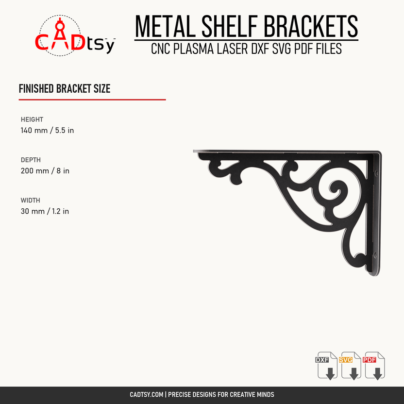 Finished decorative shelf bracket dimensions: 200 by 140 by 30 millimeters
