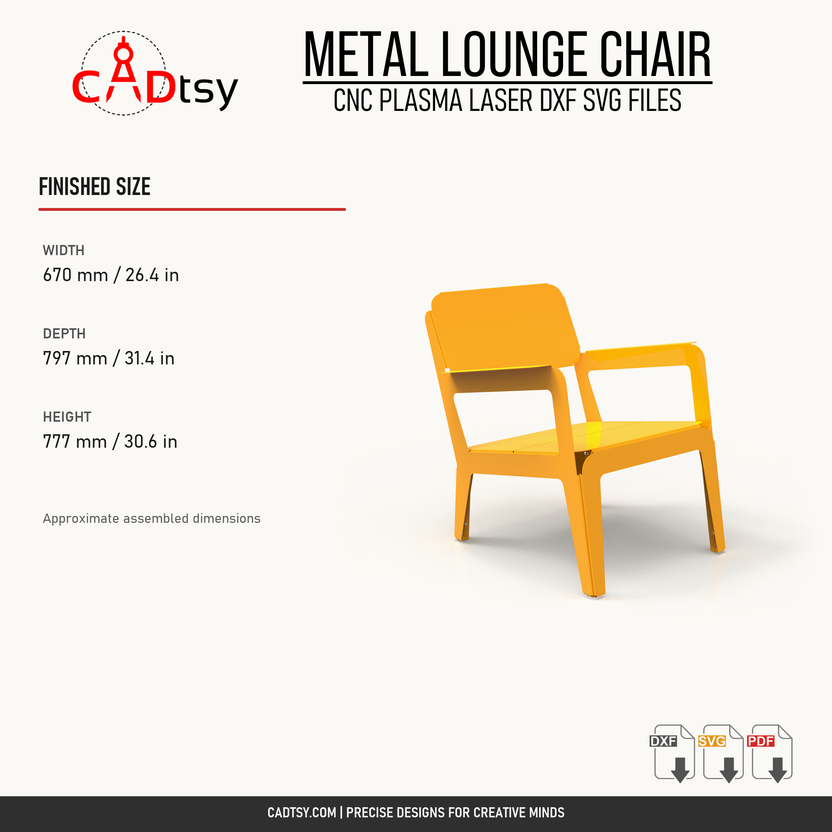 Verified finished dimensions for the metal outdoor lounge chair