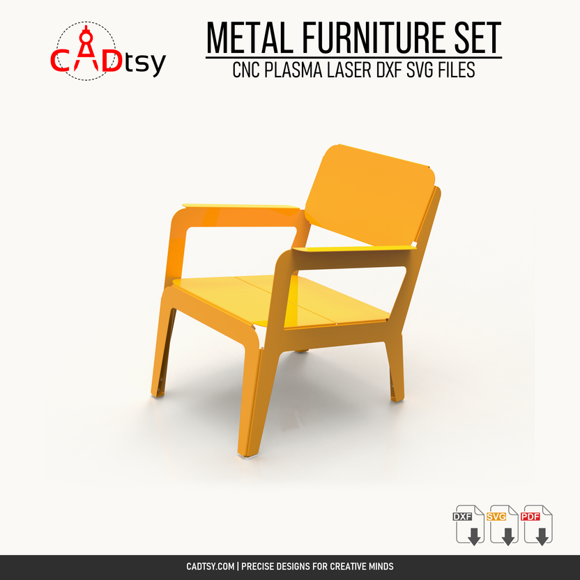 Sheet metal lounge chair included in the four-piece outdoor furniture DXF bundle