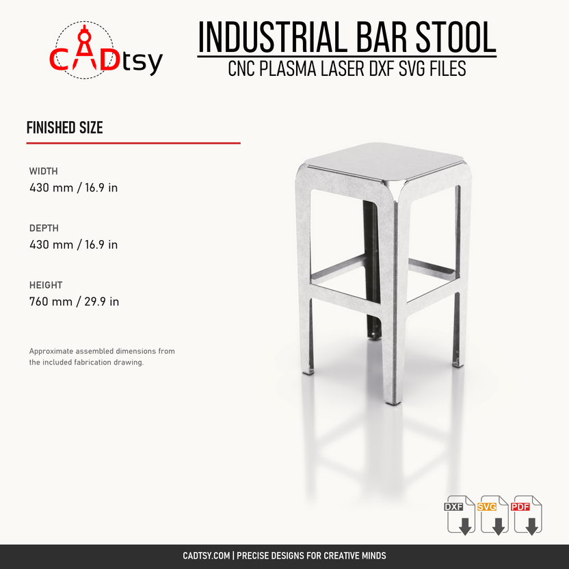 Finished dimensions for the 760 millimeter industrial metal bar stool