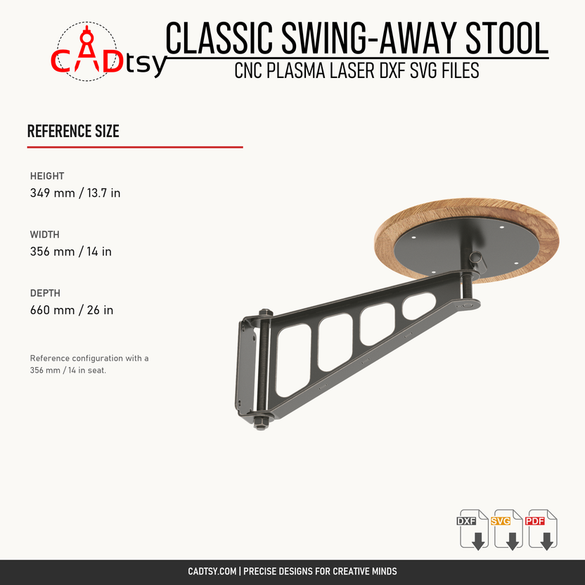 Reference dimensions for the wall-mounted swing-away bar stool