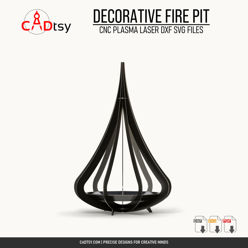 Side view of the empty decorative metal fire pit structure
