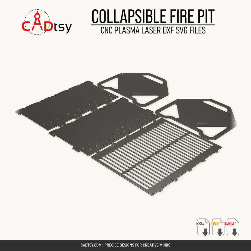 Five CNC-cut flat panels for the collapsible fire pit and grill design