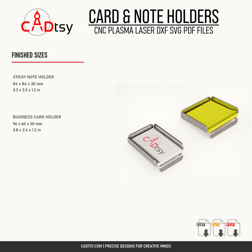Finished dimensions for the sticky note holder and business card holder