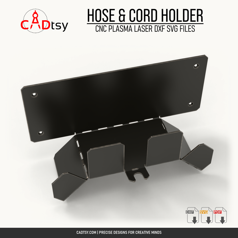 Front view of the empty wall-mounted metal hose and cord holder