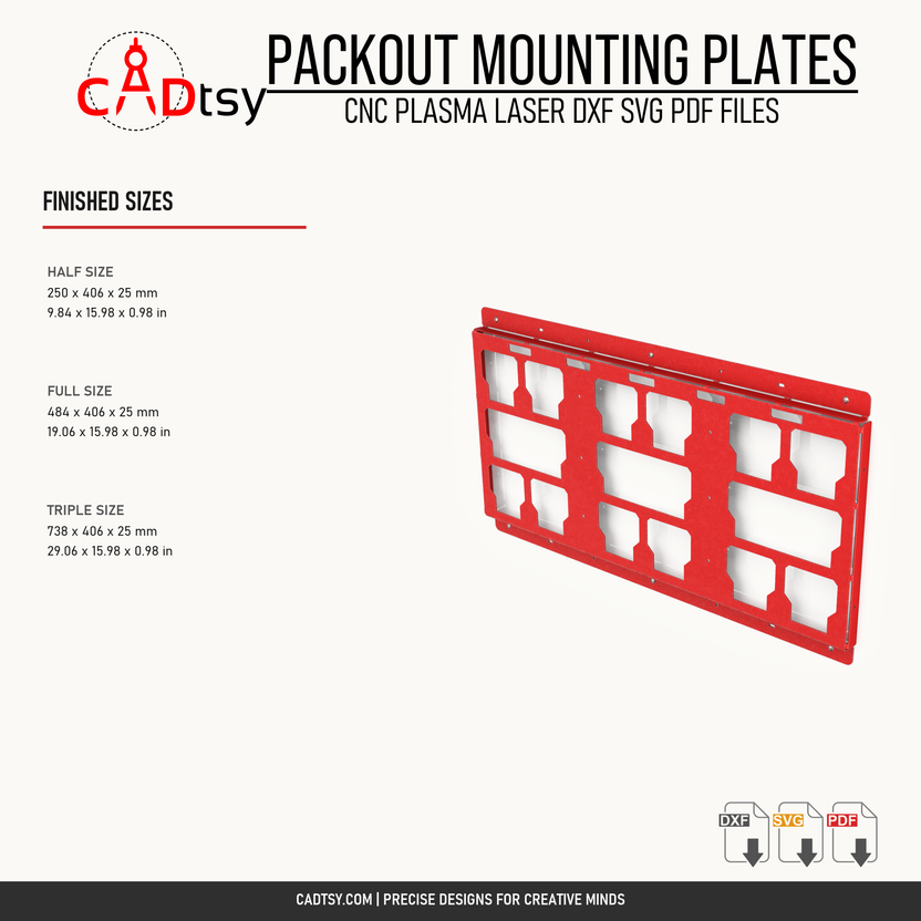 Finished dimensions of the half, full, and triple mounting plates