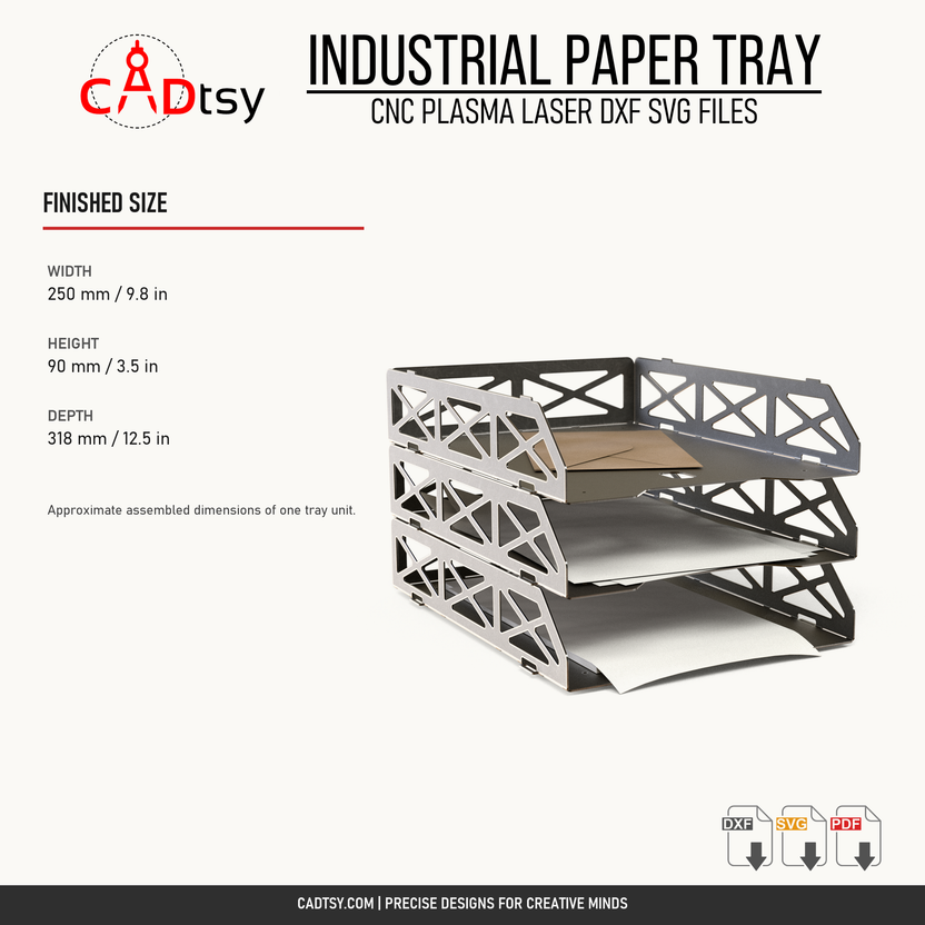 Finished dimensions of one industrial metal paper tray