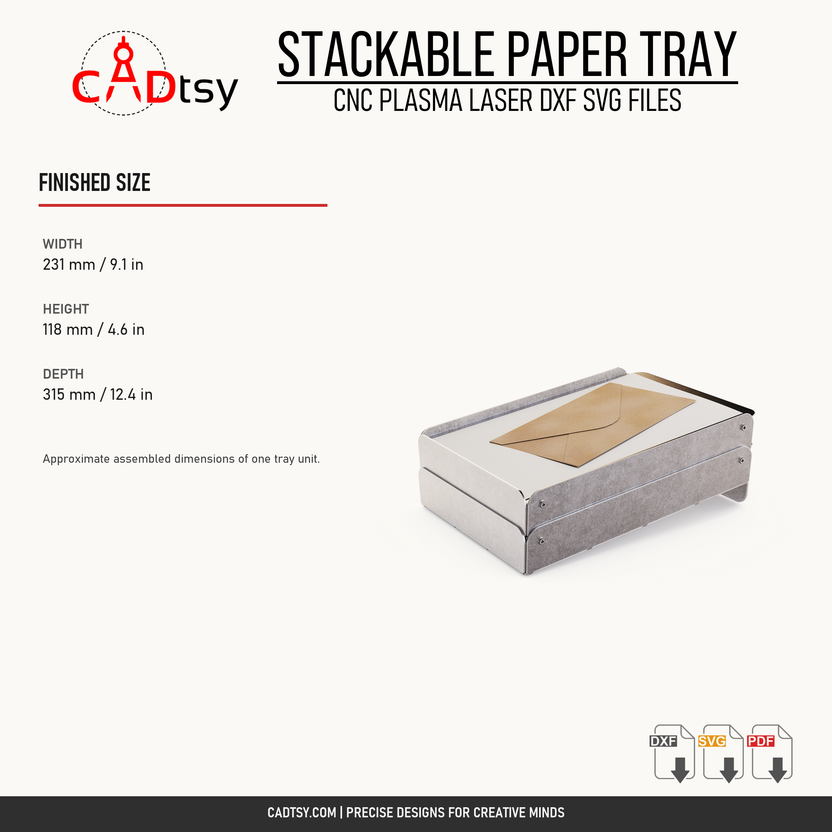 Finished dimensions of one stackable metal paper tray