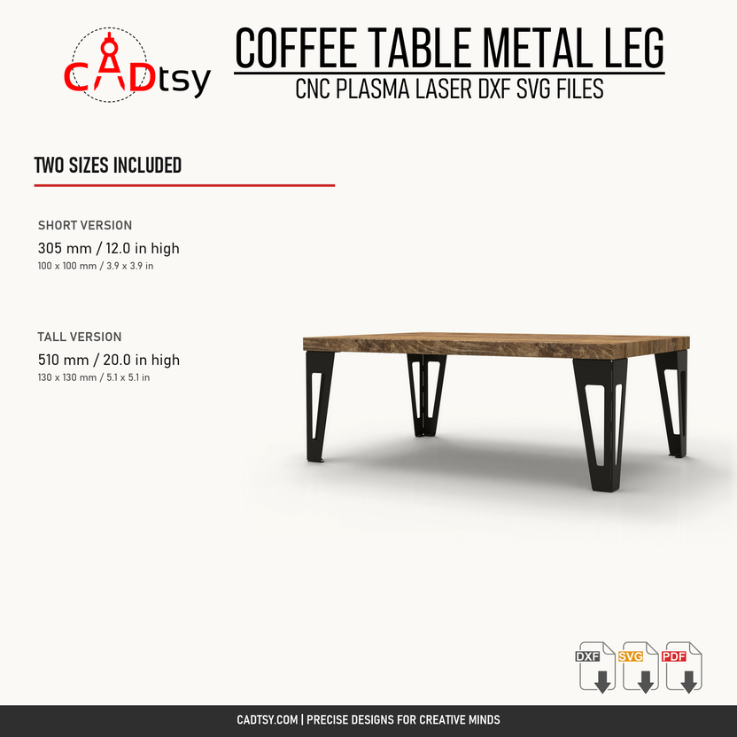 Included 305 mm and 510 mm coffee table metal leg dimensions
