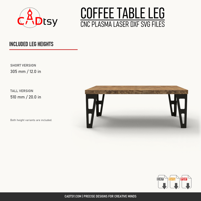 Included 305 and 510 millimeter coffee table leg height variants