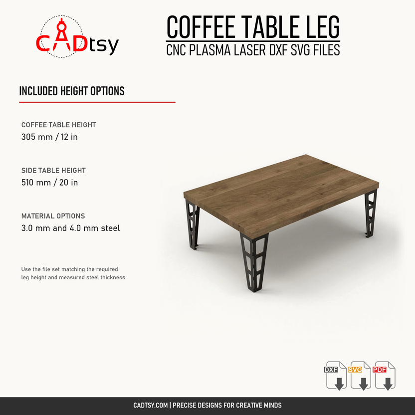 Included 305 millimeter and 510 millimeter three-slot table leg height options