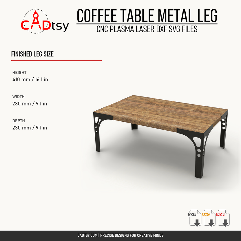 Finished coffee table metal leg dimensions: 410 by 230 by 230 millimeters