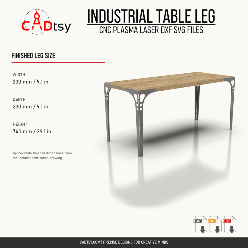 Finished dimensions for the 740 millimeter industrial metal table leg