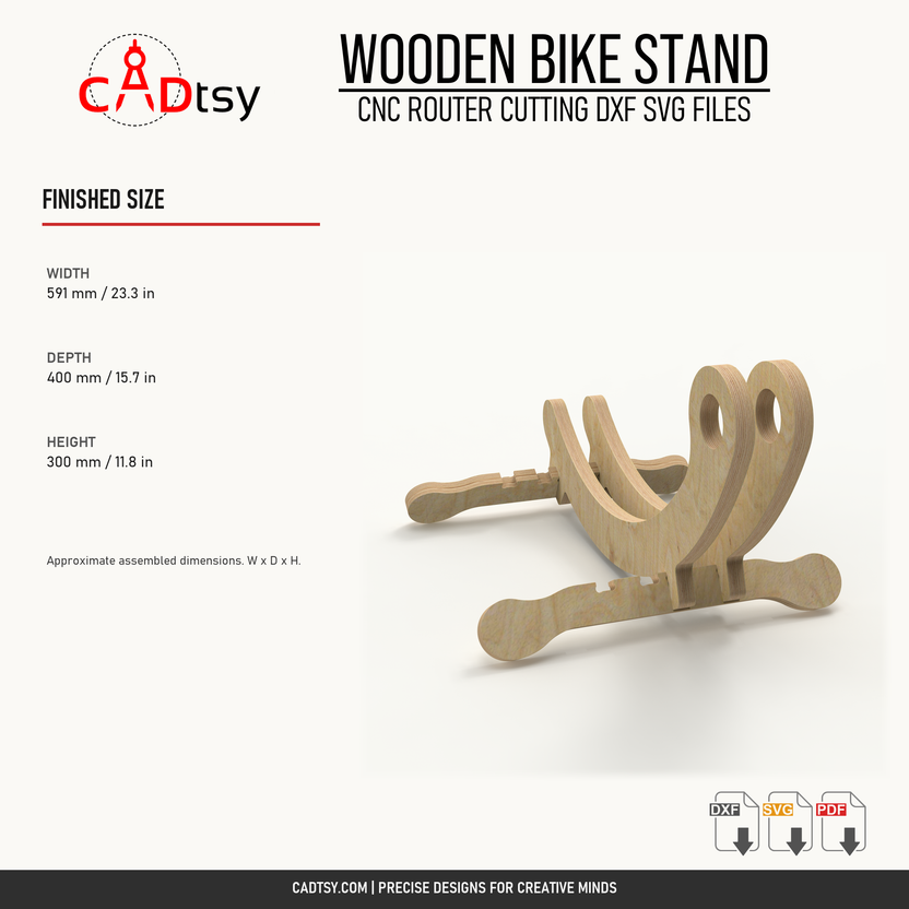 Finished dimensions of the wooden floor bike stand