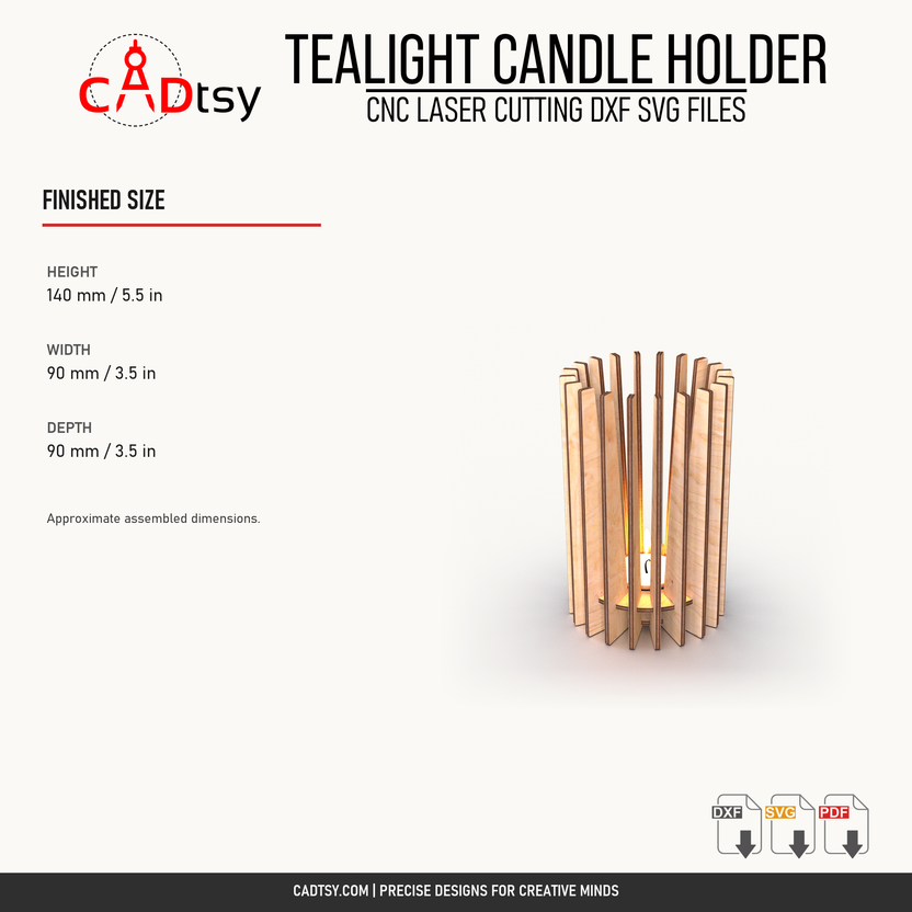 Finished dimensions of the assembled wooden tealight holder