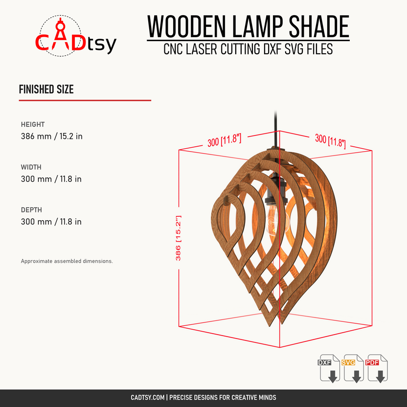 Finished dimensions of the wooden pendant lamp shade
