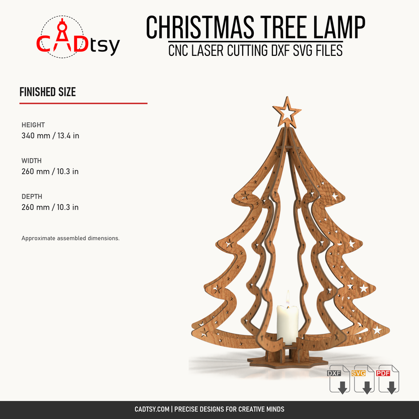 Finished dimensions of the assembled wooden Christmas tree lamp
