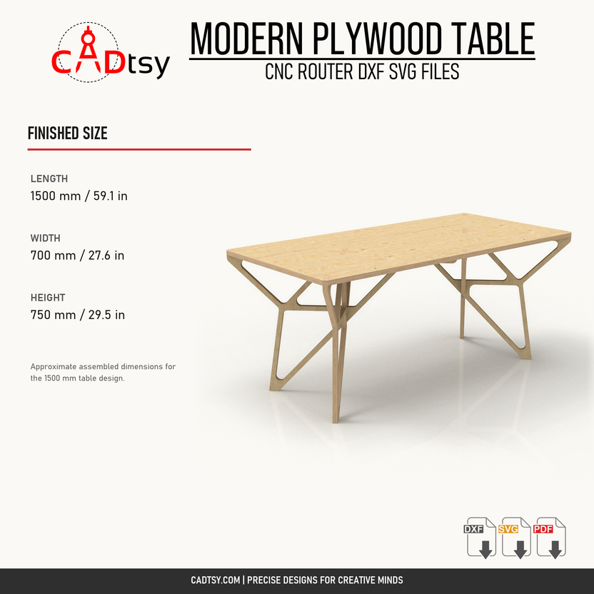 Finished dimensions for the 1500 millimeter modern plywood table
