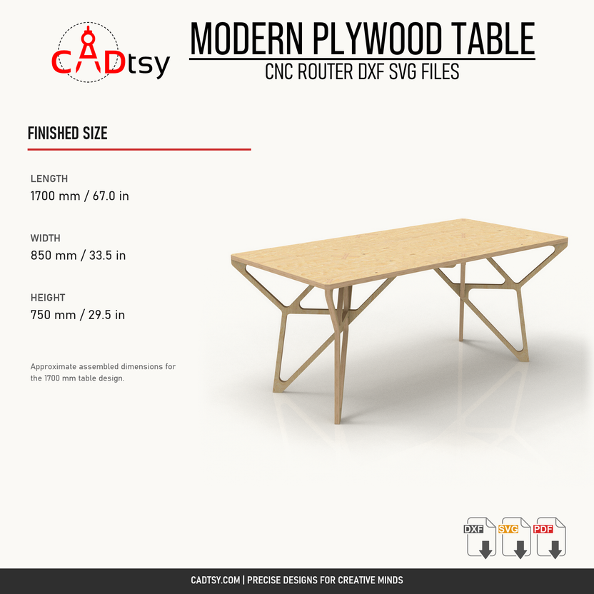 Finished dimensions for the 1700 millimeter modern plywood table